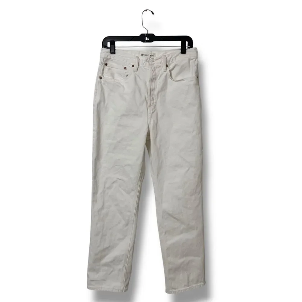 Denim Forum Joni Loose Jeans 28 White High Rise Cropped Off Duty Denim Core